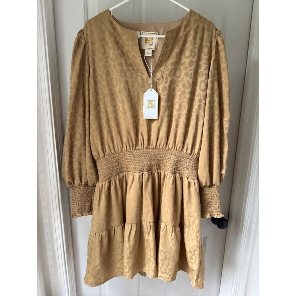 NWT Emily McCarthy Penelope Cheetah Print Dress Gold XL